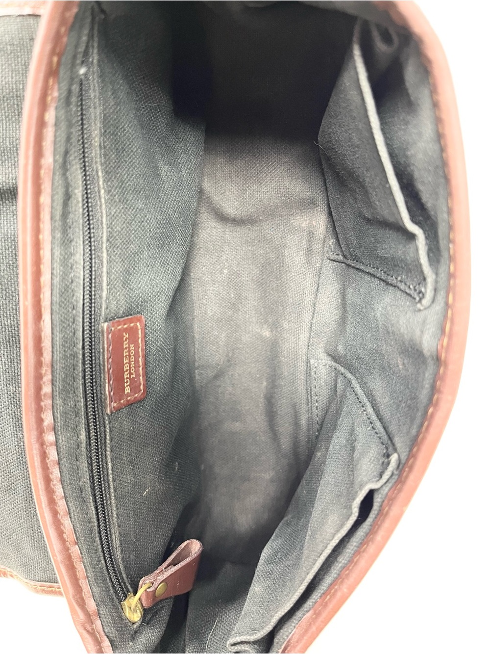 Vintage Vtg Burberry Y2K Haymarket Check Mini Shoulder Bag Beige Brown Leather - Picture 11 of 14